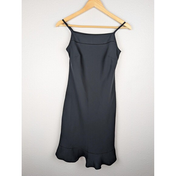 Ann Taylor Loft Dress Womens Petite 0P Black Sleeveless Ruffle Hem Slip Midi - Picture 1 of 6
